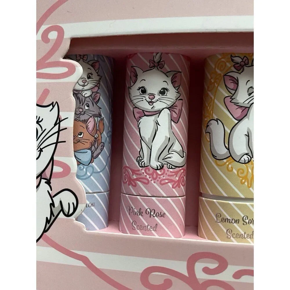 Set Of 6 Disney THE ARISTOCATS MARIE Lip Balms Scented Rose Lemon Peppermint NEW